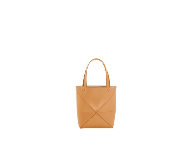 Loewe Loewe Mini Puzzle Fold Tote In Shiny Calfskin With Gold Embossed Warm Desert - view 2
