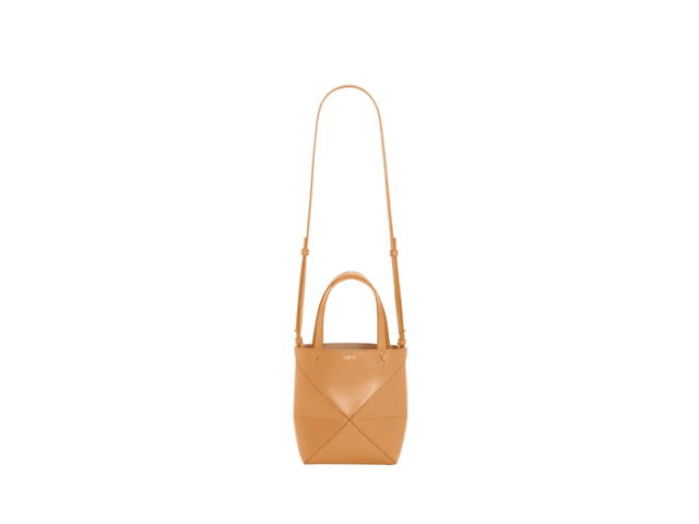 Loewe Loewe Mini Puzzle Fold Tote In Shiny Calfskin With Gold Embossed Warm Desert - view 3