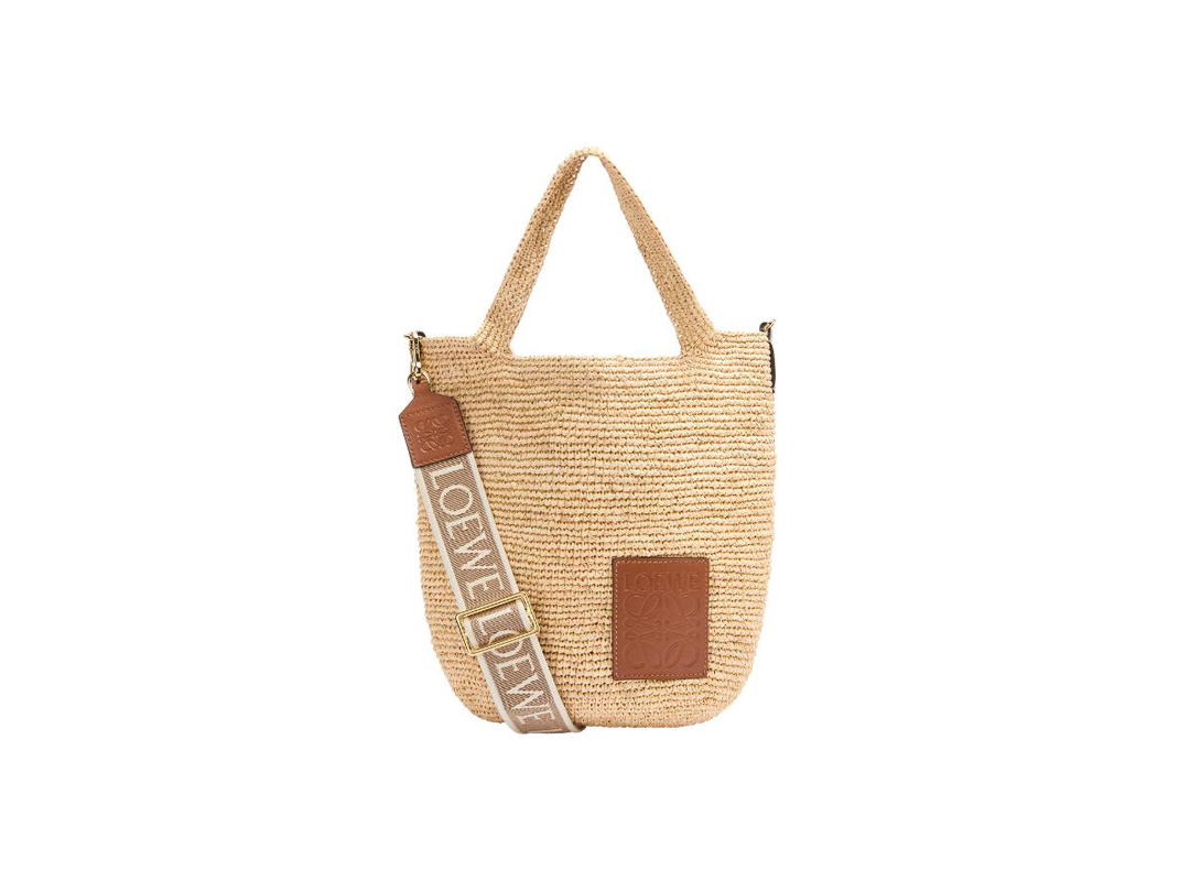 Loewe Loewe Mini Slit Bag In Raffia And Calfskin Natural-Tan
