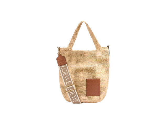 Loewe Loewe Mini Slit Bag In Raffia And Calfskin Natural-Tan - view 1