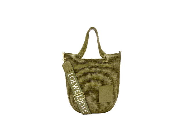 Loewe Loewe Mini Slit Bag In Raffia And Calfskin Olive - view 1