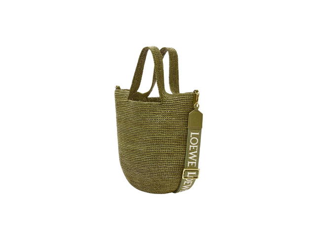 Loewe Loewe Mini Slit Bag In Raffia And Calfskin Olive - view 2