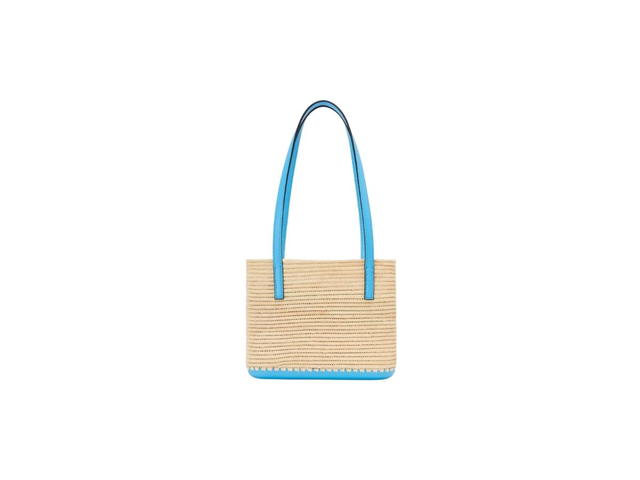 Loewe Loewe Mini Square Basket Bag In Raffia And Calfskin Natural Topaz Blue - view 2