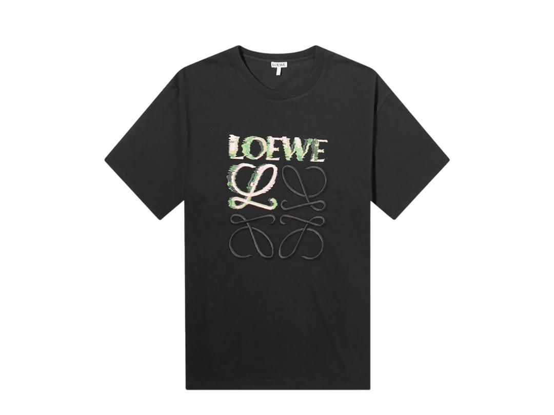 Loewe Loewe Relaxed Fit T-shirt In Cotton-Glitch-Effect Anagram Patch Black-Multicolor