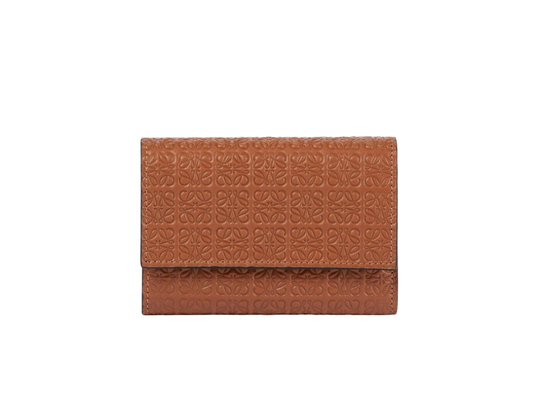 Loewe Loewe Repeat Trifold Wallet In Embossed Silk Calf With Gold Metallic Tan