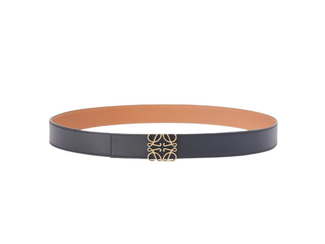 Loewe Loewe Reversible Anagram Belt 35MM In Soft Grained-Smooth Calfskin With Old Gold Hardware Tan-Black-Old Gold - view 2