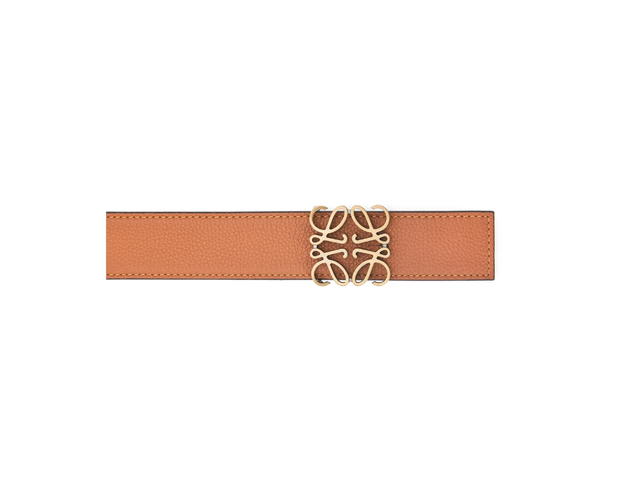 Loewe Loewe Reversible Anagram Belt 35MM In Soft Grained-Smooth Calfskin With Old Gold Hardware Tan-Black-Old Gold - view 3