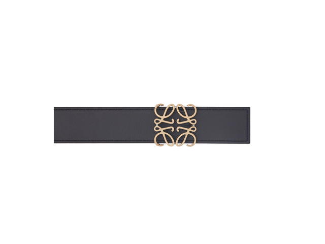 Loewe Loewe Reversible Anagram Belt 35MM In Soft Grained-Smooth Calfskin With Old Gold Hardware Tan-Black-Old Gold - view 4