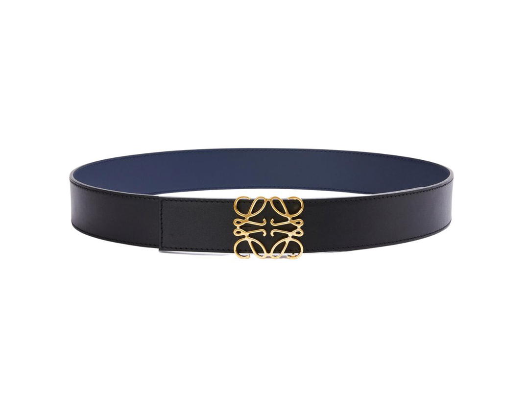 Loewe Loewe Reversible Anagram Belt In Smooth Calfskin And Brass Black Navy Gold