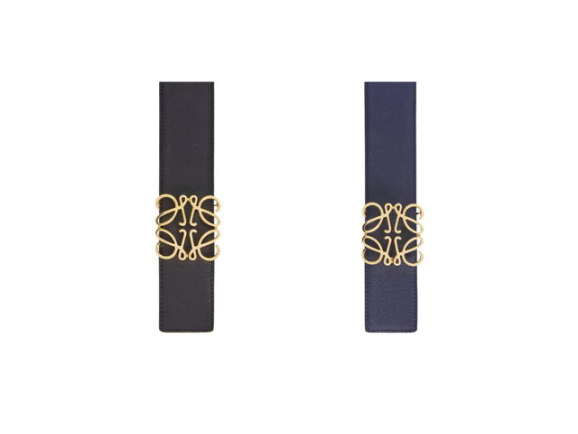 Loewe Loewe Reversible Anagram Belt In Smooth Calfskin And Brass Black Navy Gold - view 3