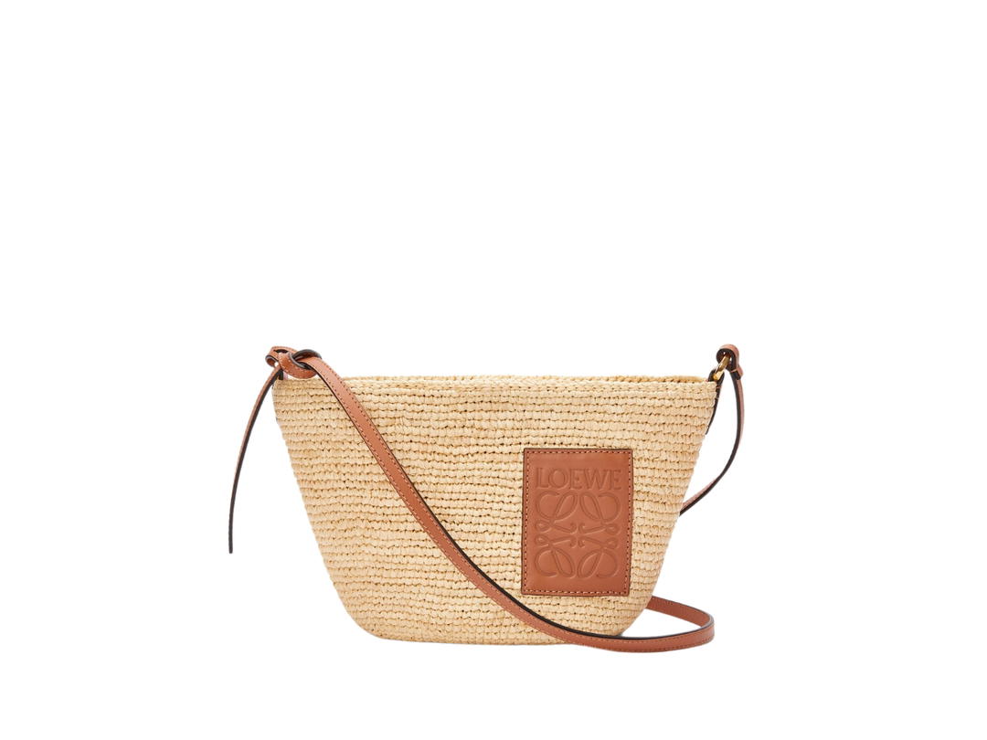 Loewe Loewe Slit Pochette Bag In Raffia And Calfskin With Gold Metallic Colour Natural Tan
