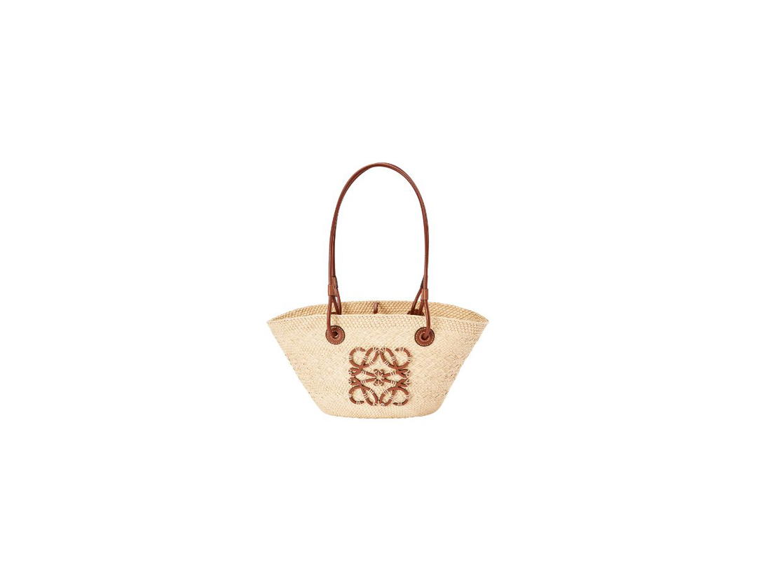 Loewe Loewe Small Anagram Basket Bag In Iraca Palm And Calfskin Natural-Tan