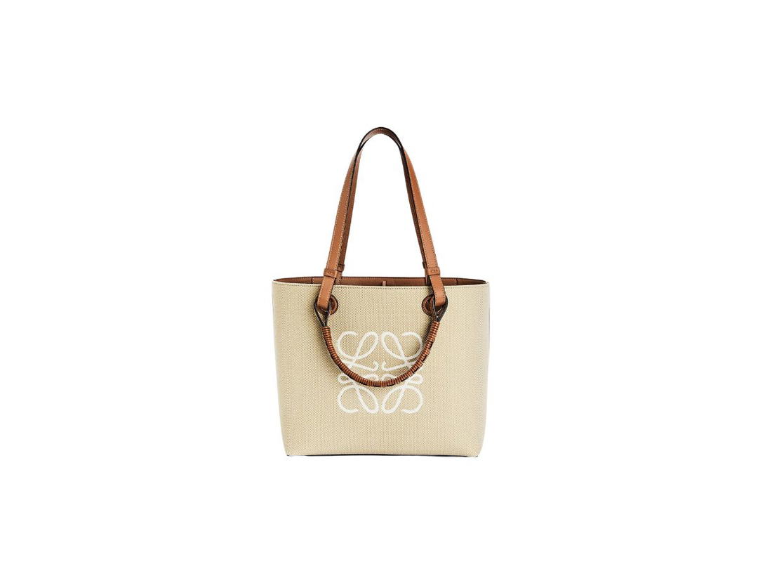 Loewe Loewe Small Anagram Tote Bag In Jacquard And Calfskin Ecru Tan