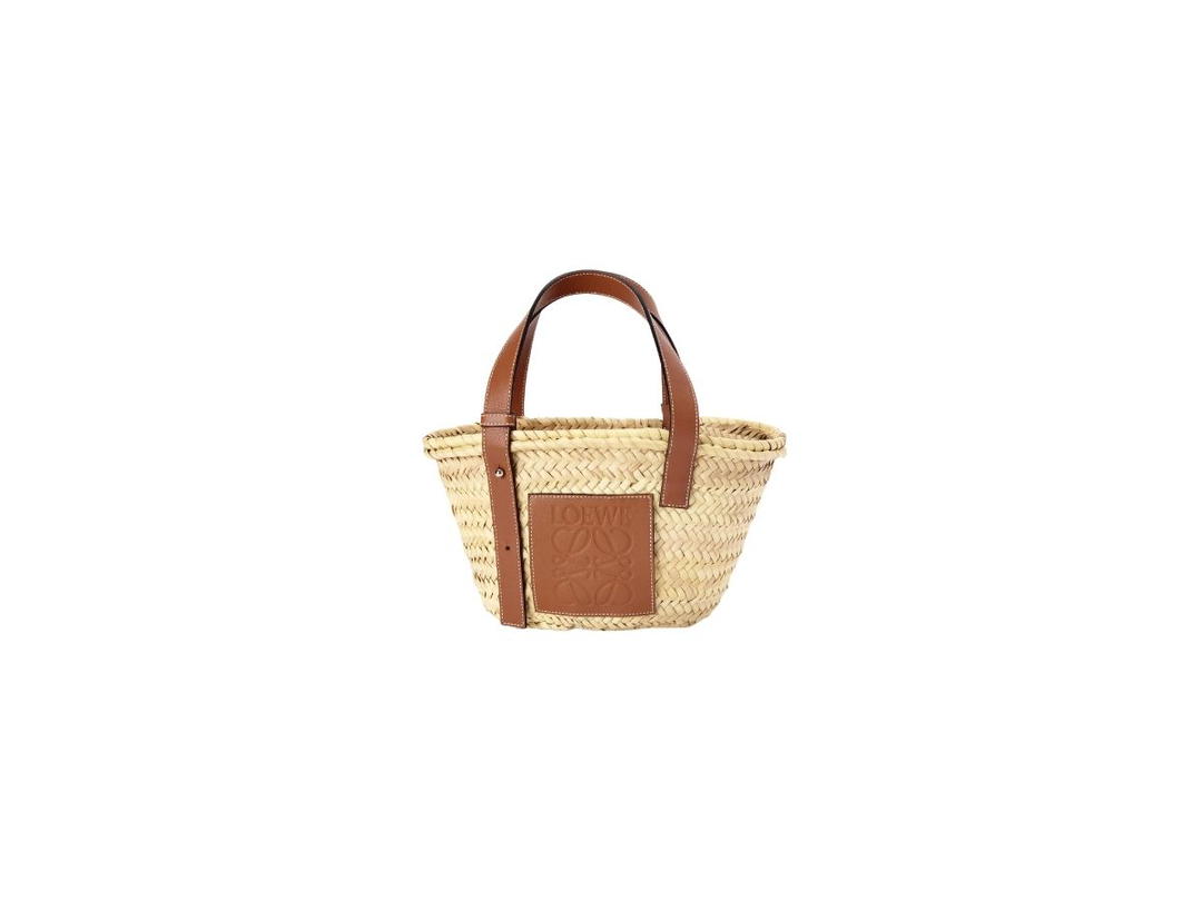 Loewe Loewe Small Basket Bag In Palm Leaf And Calfskin Natural Tan