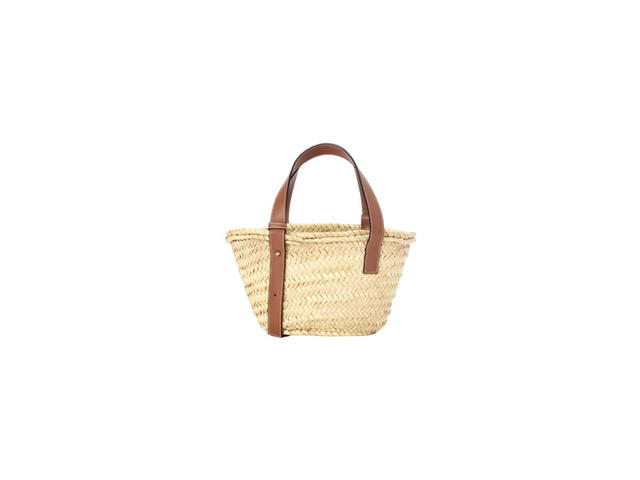 Loewe Loewe Small Basket Bag In Palm Leaf And Calfskin Natural Tan - view 2