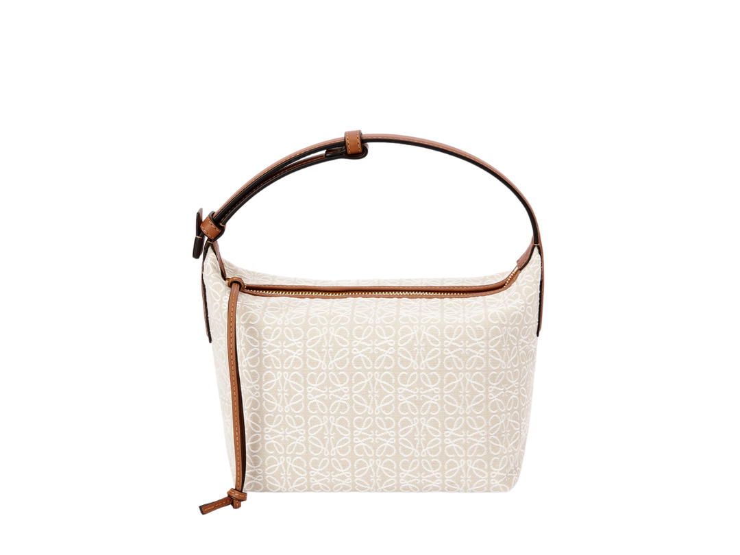 Loewe Loewe Small Cubi Bag In Anagram Jacquard And Calfskin With Gold Metallic Ecru Tan