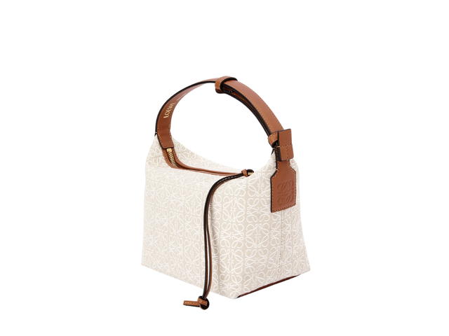 Loewe Loewe Small Cubi Bag In Anagram Jacquard And Calfskin With Gold Metallic Ecru Tan - view 3