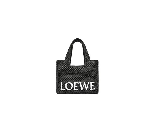 Loewe Loewe Small Loewe Font Tote In Raffia Black - view 1