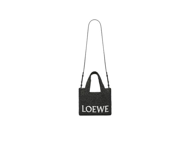 Loewe Loewe Small Loewe Font Tote In Raffia Black - view 3