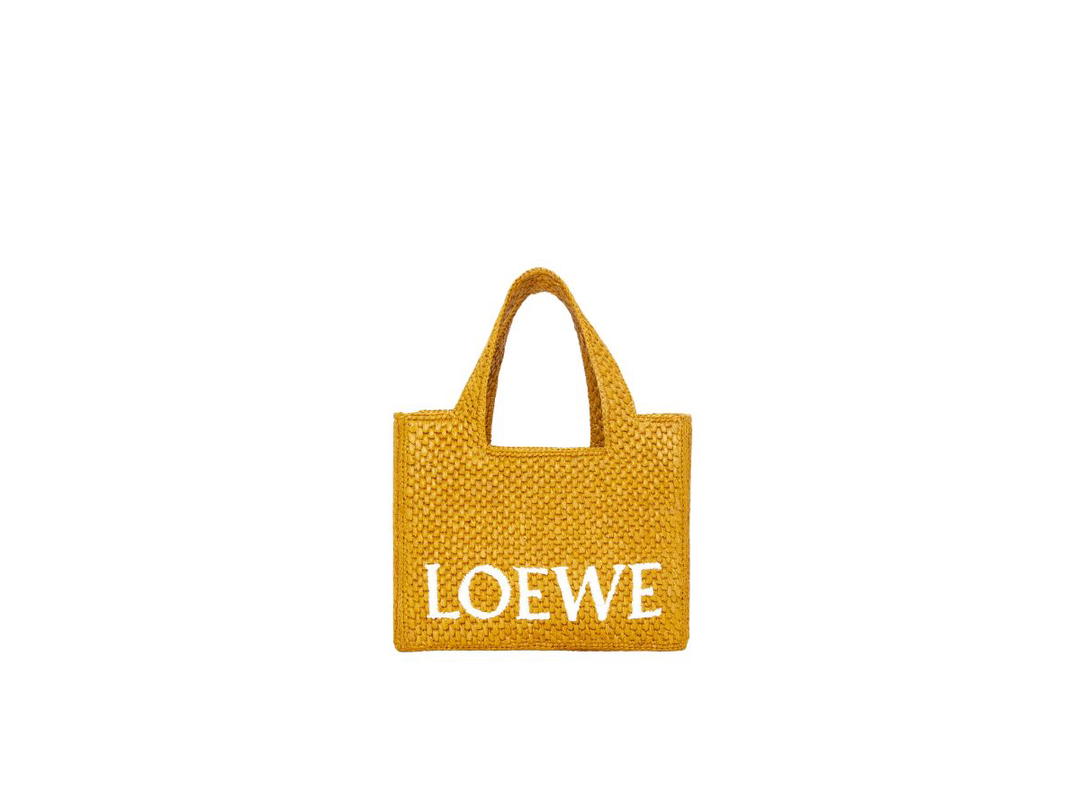 Loewe Loewe Small Loewe Font Tote In Raffia Ochre
