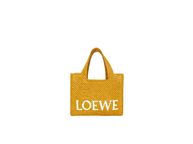 Loewe Loewe Small Loewe Font Tote In Raffia Ochre - view 1