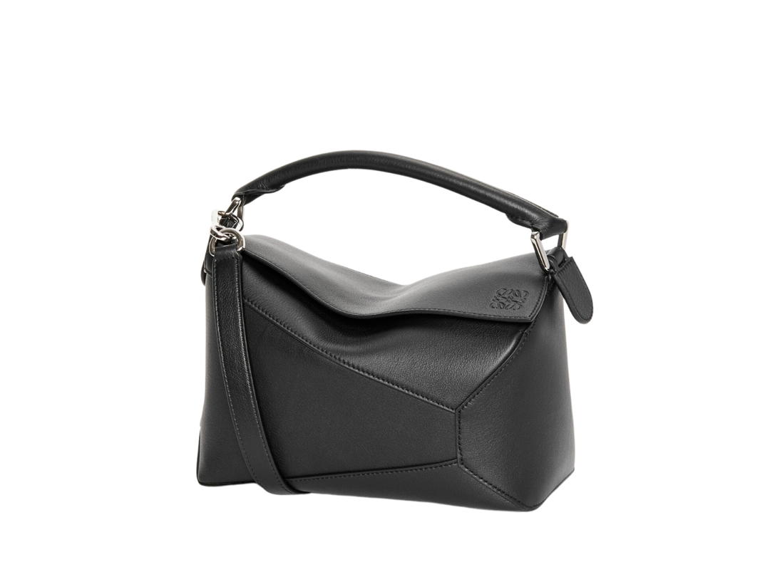Loewe Loewe Small Puzzle Bag In Classic Calfskin With Palladium Metallic Colour Black
