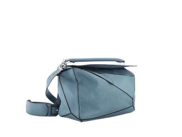Loewe Loewe Small Puzzle Bag Soft Grained Calfskin With Silver Metallic Blue - view 3