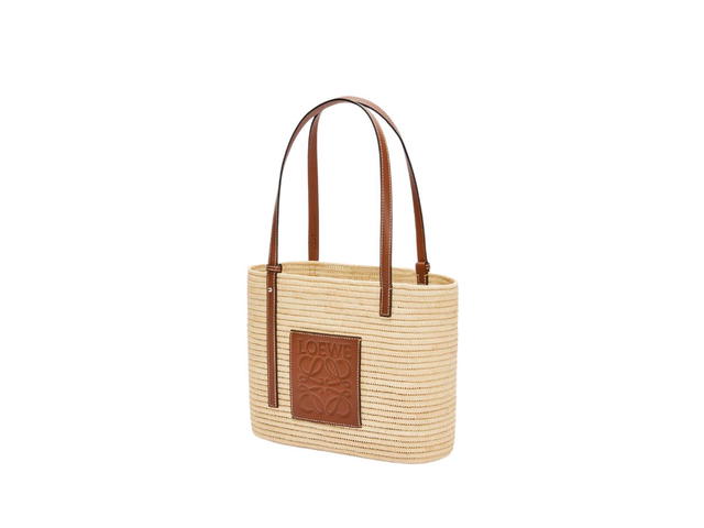 Loewe Loewe Small Square Basket Bag In Raffia And Calfskin Natural-Pecan - view 2