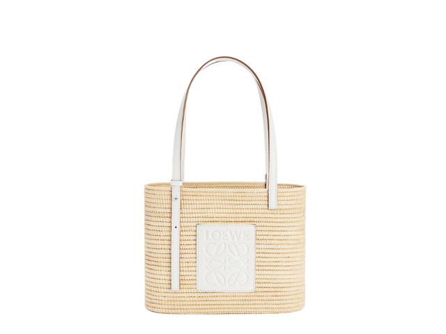 Loewe Loewe Small Square Basket Bag In Raffia And Calfskin With Palladium Metallic Natural White - view 1