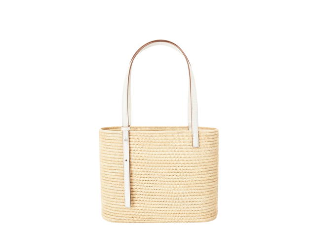 Loewe Loewe Small Square Basket Bag In Raffia And Calfskin With Palladium Metallic Natural White - view 2
