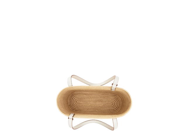 Loewe Loewe Small Square Basket Bag In Raffia And Calfskin With Palladium Metallic Natural White - view 3