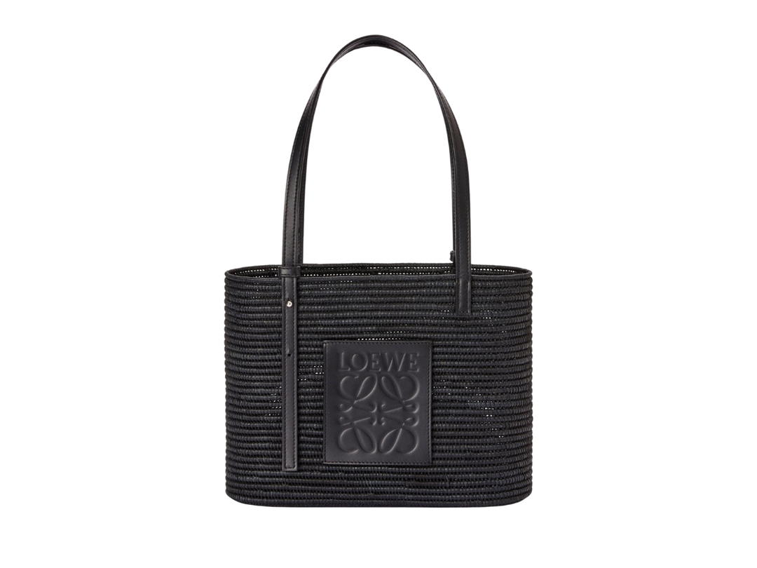 Loewe Loewe Small Square Basket In Raffia And Calfskin Black