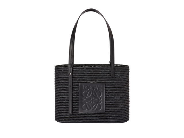 Loewe Loewe Small Square Basket In Raffia And Calfskin Black - view 1