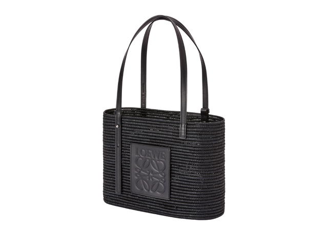 Loewe Loewe Small Square Basket In Raffia And Calfskin Black - view 3