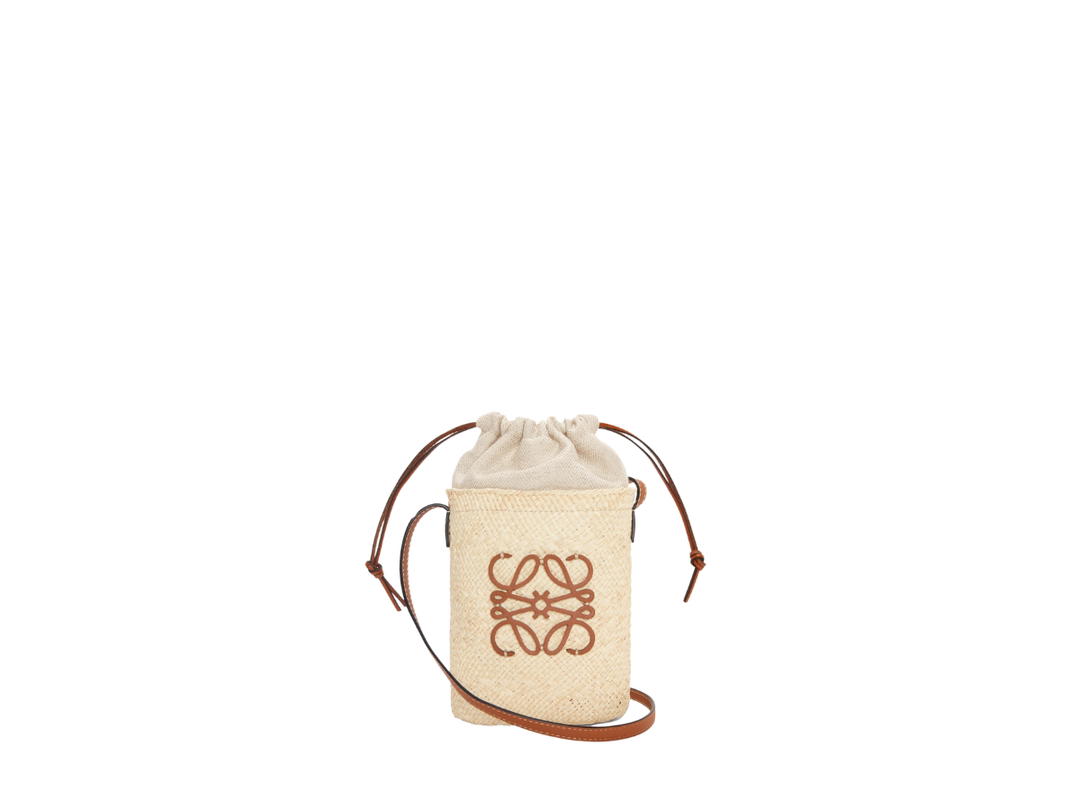 Loewe Loewe Square Pocket In Iraca Palm And Calfskin With Natural Tan