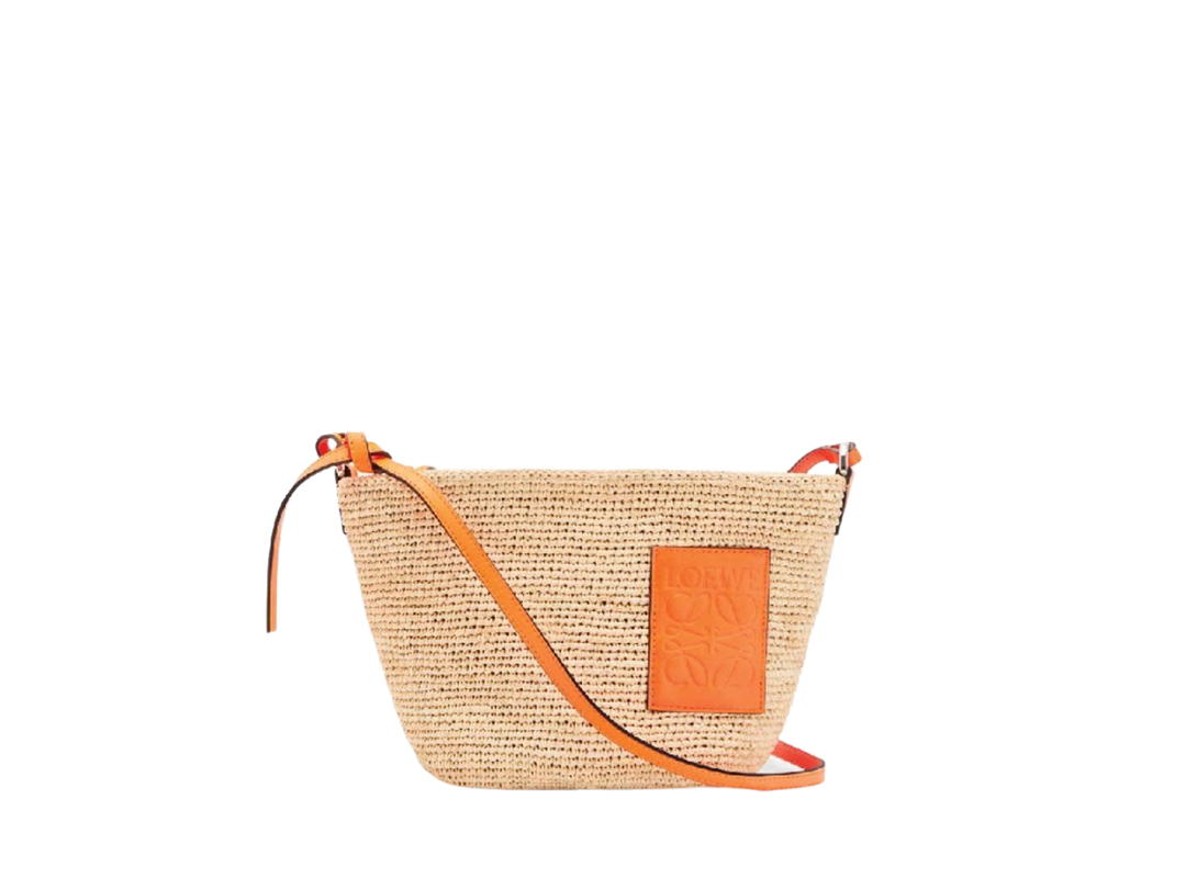 Loewe Loewe X Paula's Pochette Raffia And Leather Basket Bag In Natural-Neon Orange