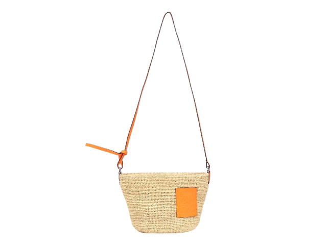 Loewe Loewe X Paula's Pochette Raffia And Leather Basket Bag In Natural-Neon Orange - view 3