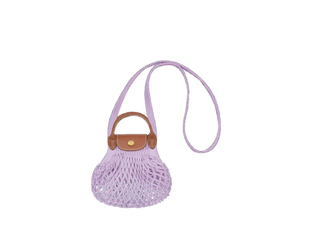 Longchamp Long Champ Le Pliage Filet Mesh Bag XS In Cotton Fabric With Gold Color Hardware Violet