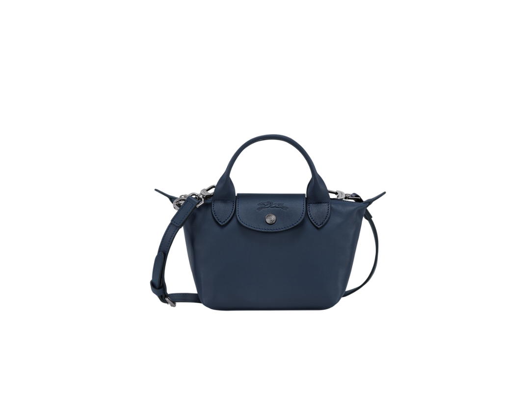 Longchamp Longchamp Le Pliage Xtra XS Handbag In Cowhide Leather With Dark Silver Metal Navy