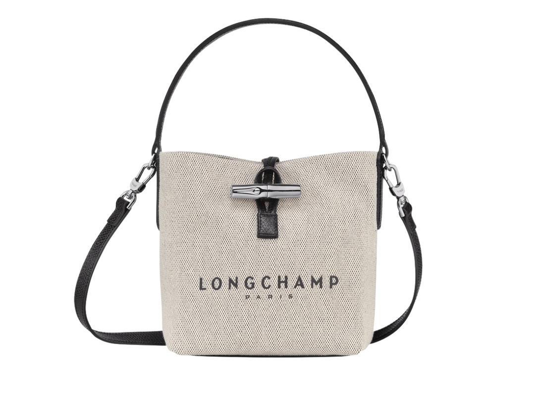 Longchamp Longchamp Essential XS Bucket bag Flecked cotton canvas Silver Hardware Ecru