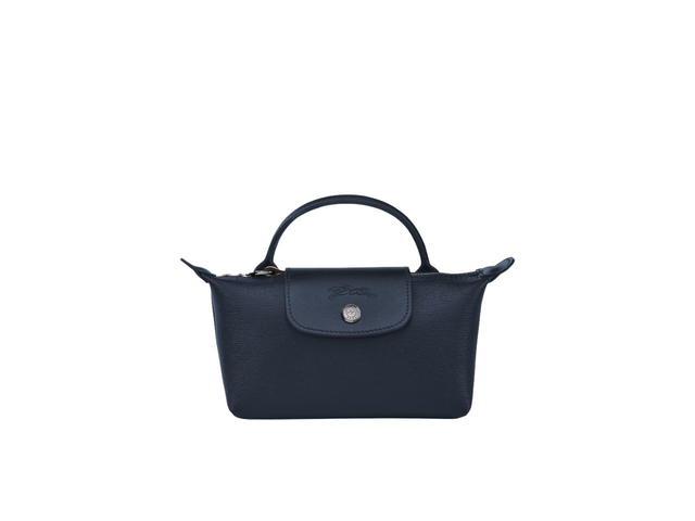 Longchamp Longchamp Le Pliage City Pouch With Handle In Canvas With Silver Hardware Navy - view 1