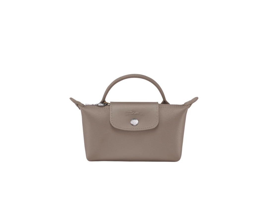 Longchamp Longchamp Le Pliage City Pouch With Handle In Canvas With Silver Hardware Taupe