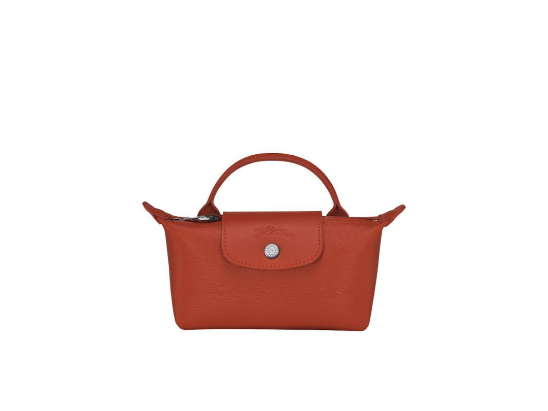 Longchamp Longchamp Le Pliage City Pouch With Handle In Canvas With Silver Hardware Terracotta