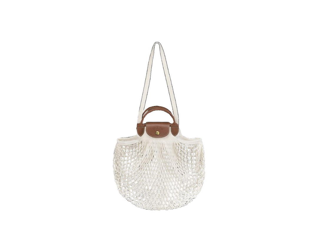 Longchamp Longchamp Le Pliage Filet L Mesh Bag In Canvas With Gold Metallic Hardware Ecru