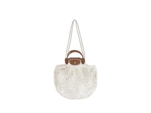 Longchamp Longchamp Le Pliage Filet L Mesh Bag In Canvas With Gold Metallic Hardware Ecru - view 1