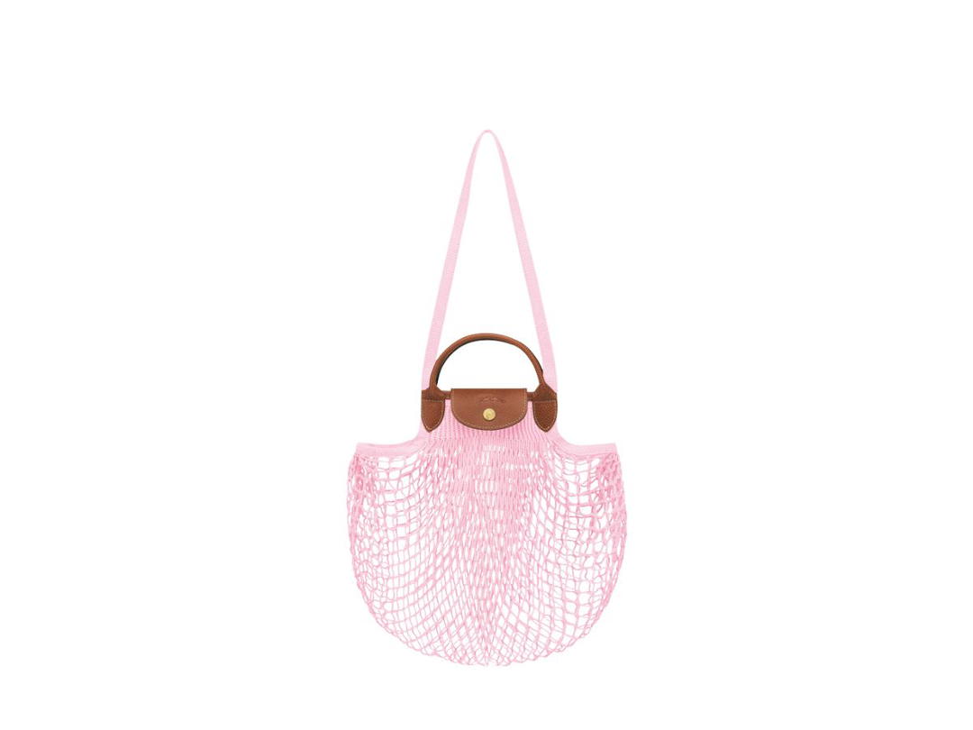 Longchamp Longchamp Le Pliage Filet L Mesh Bag In Cotton Canvas With Gold Hardware Pink