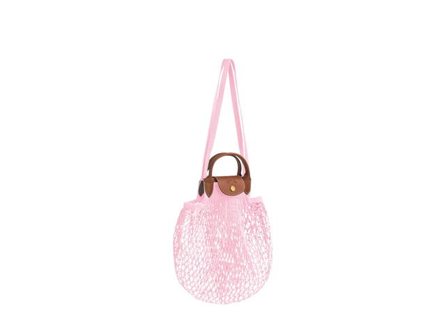 Longchamp Longchamp Le Pliage Filet L Mesh Bag In Cotton Canvas With Gold Hardware Pink - view 2