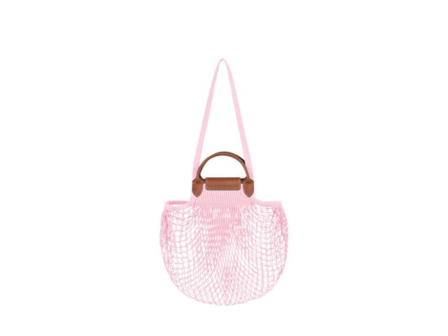 Longchamp Longchamp Le Pliage Filet L Mesh Bag In Cotton Canvas With Gold Hardware Pink - view 3