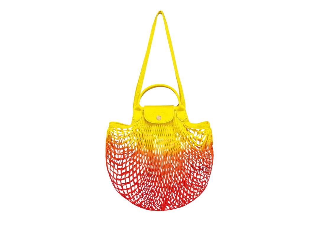 Longchamp Longchamp Le Pliage Filet Mesh Bag In Cotton Canvas With Silver Metal Hardware Tie-Dye Yellow