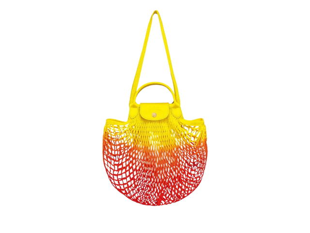 Longchamp Longchamp Le Pliage Filet Mesh Bag In Cotton Canvas With Silver Metal Hardware Tie-Dye Yellow - view 1